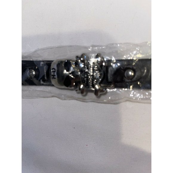 HARLEY DAVIDSON BLACK LEATHER BUCKLE BRACELET W/SILVER SKULL LOGO - Picture 4 of 4
